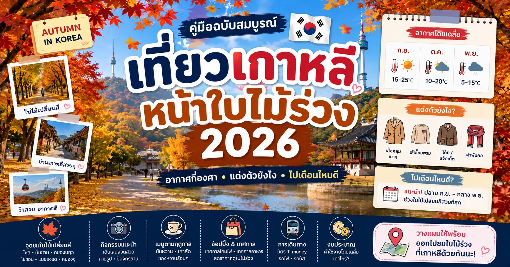 เที่ยวเกาหลีหน้าใบไม้ร่วง 2026: อากาศกี่องศา แต่งตัวยังไง ไปเดือนไหนดี