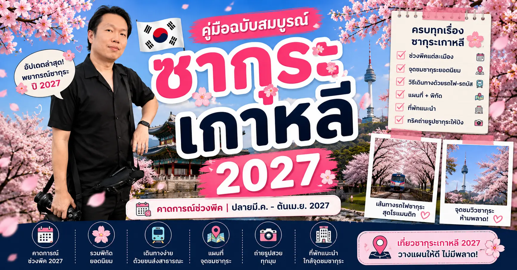 ซากุระเกาหลี 2027: ช่วงพีคแต่ละจุด + จุดชมที่ไปได้ด้วยขนส่งสาธารณะ - เที่ยวเกาหลี Korea Travel Guide