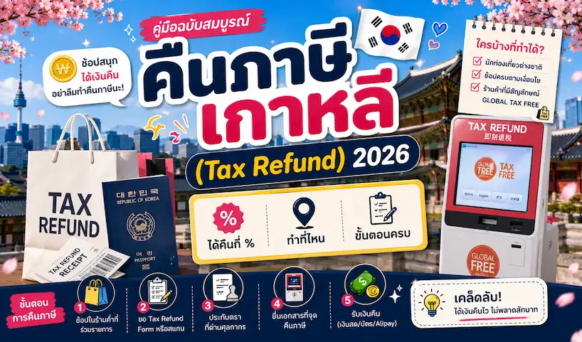 คืนภาษีเกาหลี (Tax Refund) 2026: ได้คืนกี่ % ทำที่ไหน ขั้นตอนครบ - เที่ยวเกาหลี Korea Travel Guide