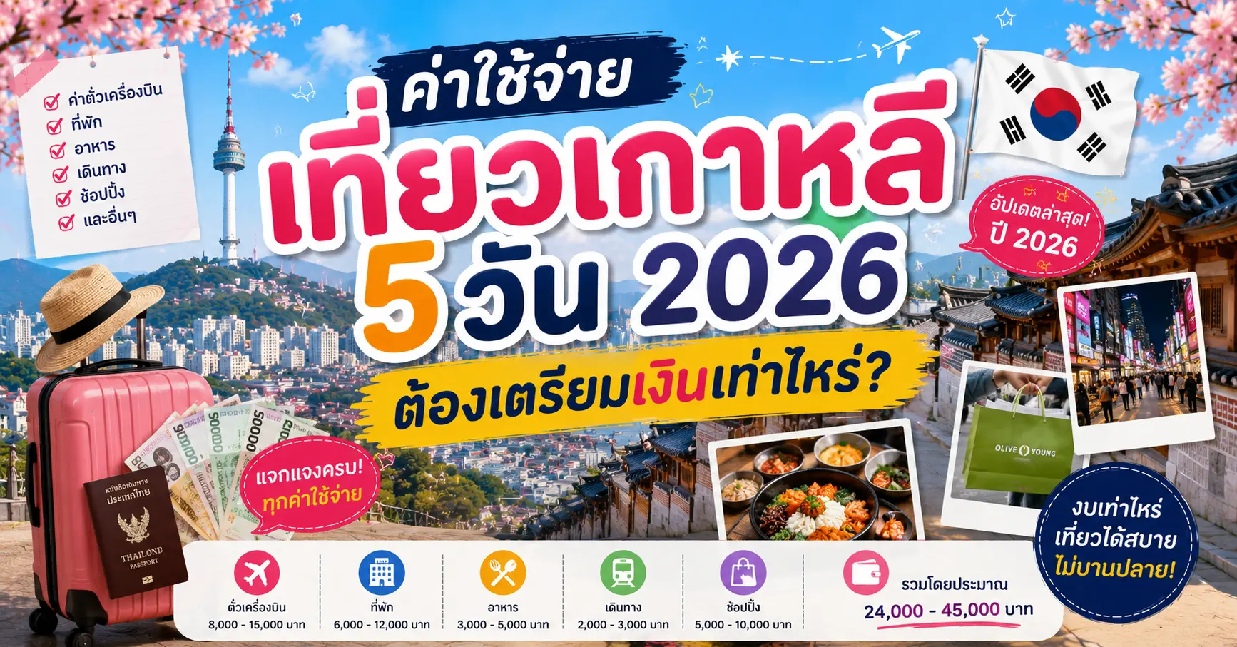 ค่าใช้จ่ายเที่ยวเกาหลี 5 วัน 2026 ต้องเตรียมเงินเท่าไหร่? - เที่ยวเกาหลี Korea Travel Guide