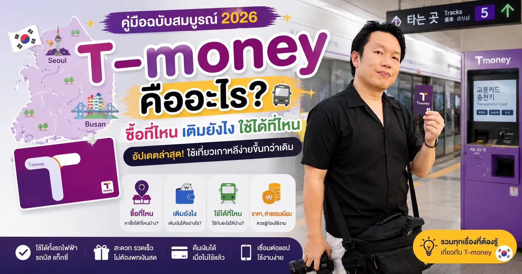 T-money คืออะไร? ซื้อที่ไหน เติมยังไง ใช้ได้ที่ไหน — คู่มือฉบับสมบูรณ์ 2026 - เที่ยวเกาหลี Korea Travel Guide